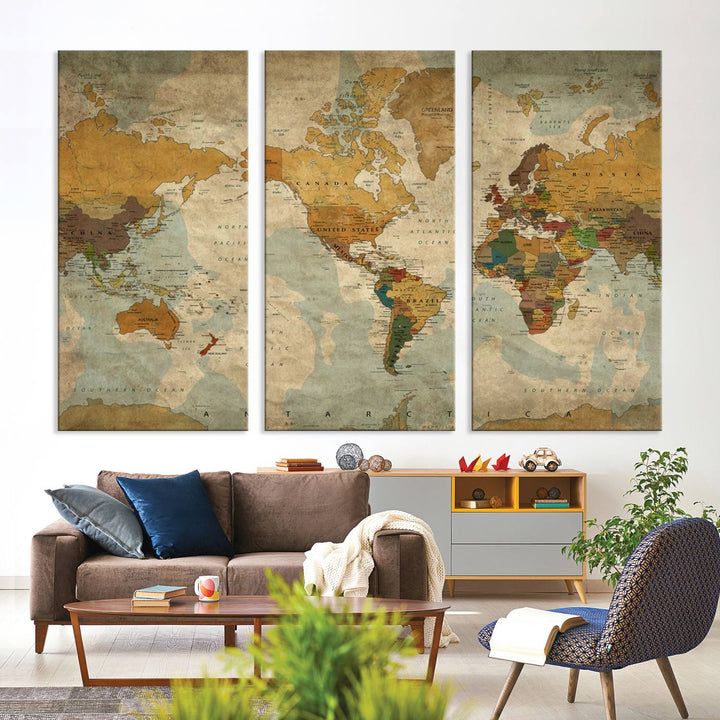 Sephia World Map Wall Art Multi Panel