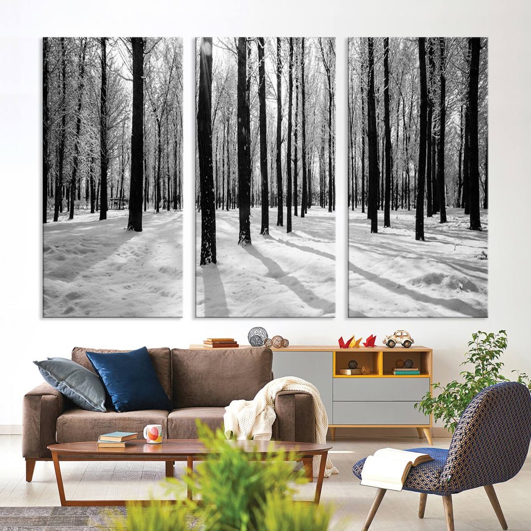 Arte de pared grande, bosque de invierno, álamos, impresión en lienzo