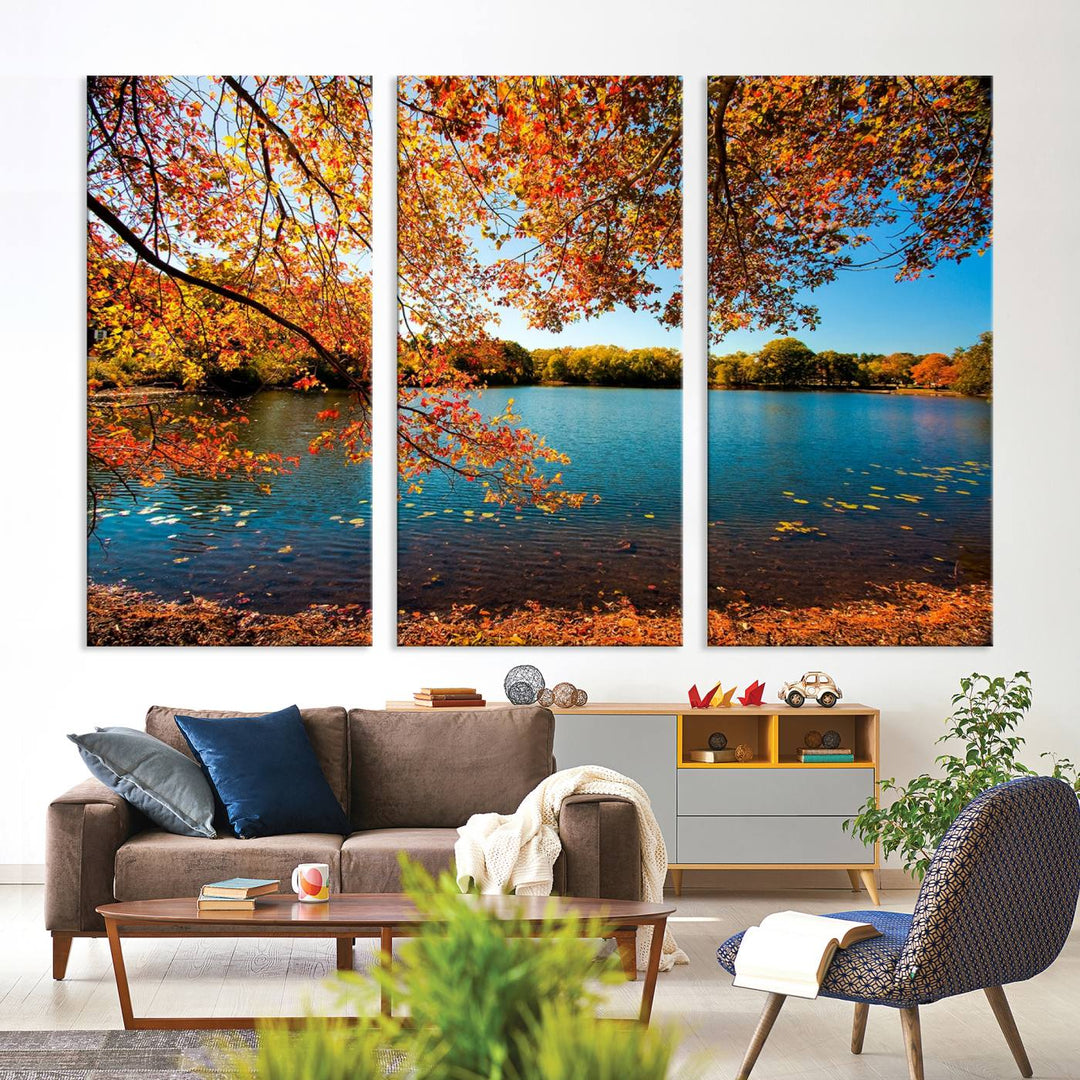 Autumn Tree Fall Lake Wall Art Canvas Print