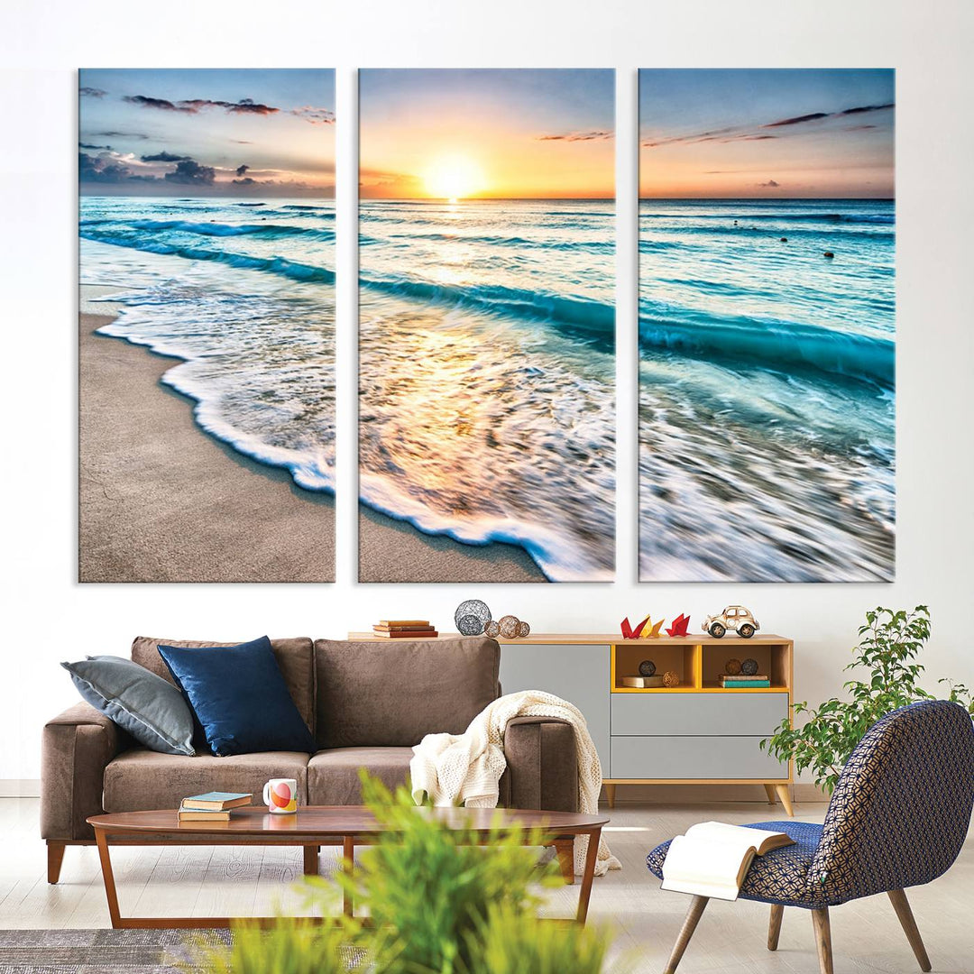 Ocean Beach Canvas Wall Art Beach Canvas, Coastal Sunset Tropical Island Beach Sunset Artwork Print for Living Room Home Office Decor, Beach Wall Art, Sea Wall Art