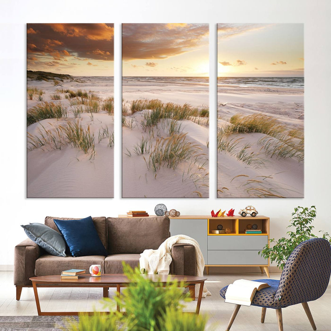 Ocean Beach Wall Art Canvas Print Sunset Artwork Print Coastal Wall Art