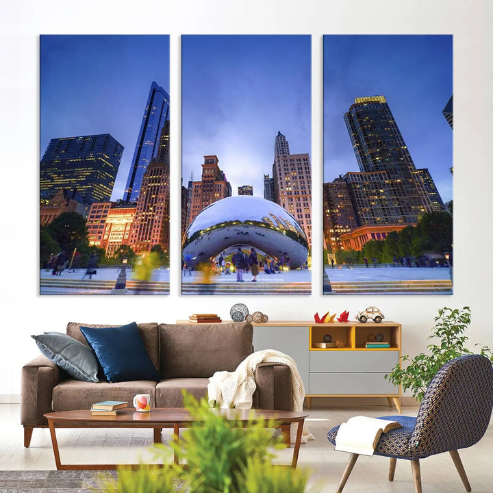 Chicago Night Skyline Wall Art City Cityscape Canvas Picture Print 