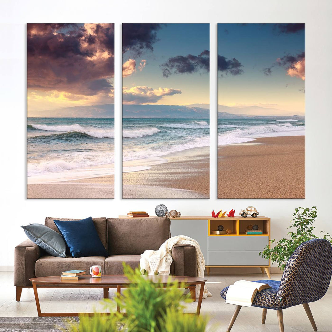 Cloudy Weather Beach Sunset Sunrise Wall Art Canvas Print