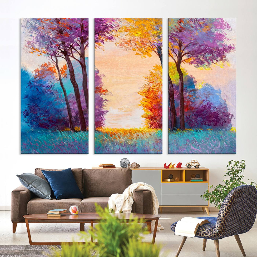 Oil Paint Effect Trees Wall Art Canvas Print features a UV-protective coating for lasting vibrancy.