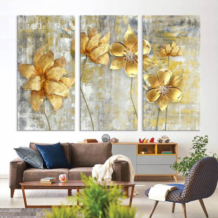 Golden Flowers Wall Art Canvas Print