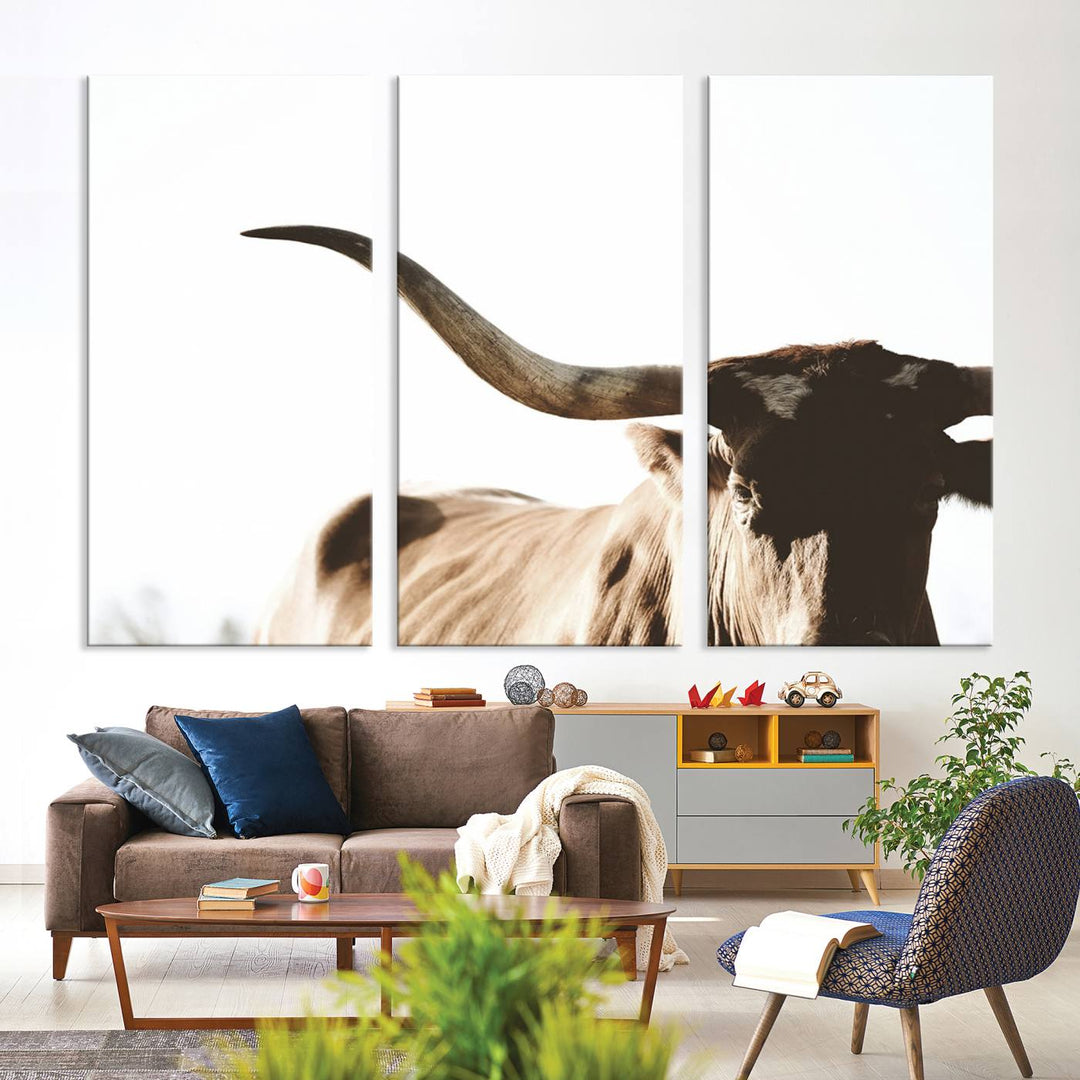 Texas Cow Longhorn Wall Art Canvas