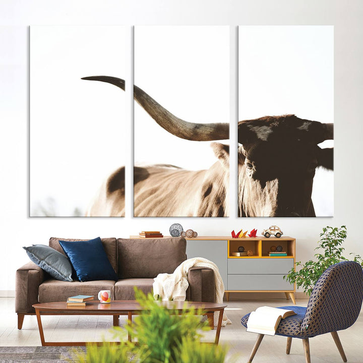 Texas Cow Longhorn Wall Art Canvas