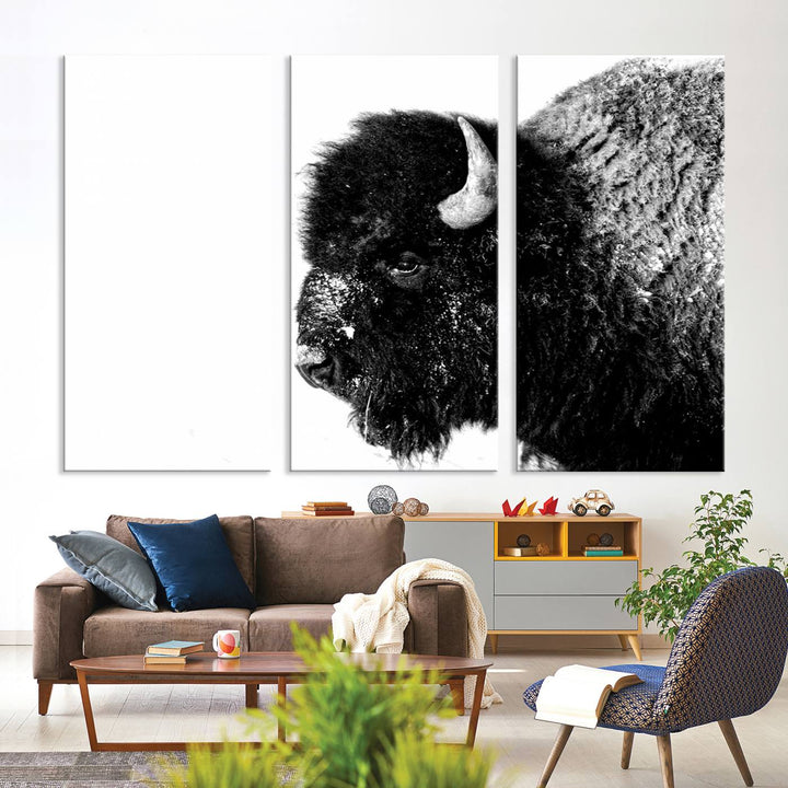 American Bison Wall Art - Buffalo Wall Art Black and White Canvas Print - Framed, Ready to Hang, Modern Nature-Inspired Artwork for Home and Office Decor