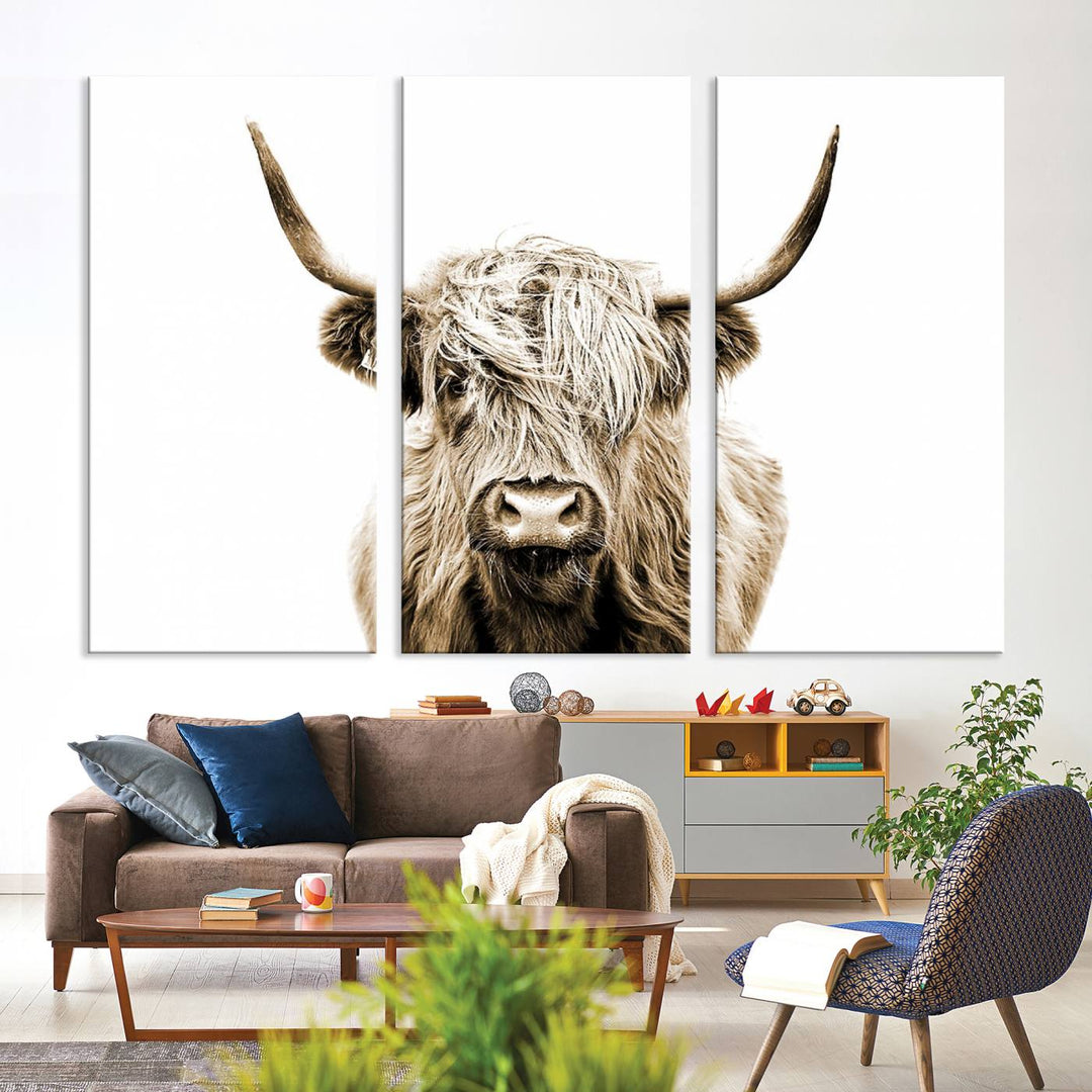 Scottish Highland Cow Cattle Art Print Farmhouse Wall Art Canvas Print