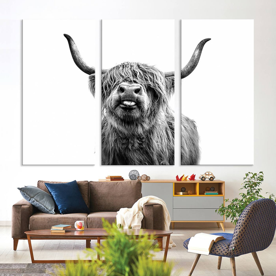 Fanny Scottish Highland Cow Cattle Art Print Farmhouse Wall Art Canvas Print