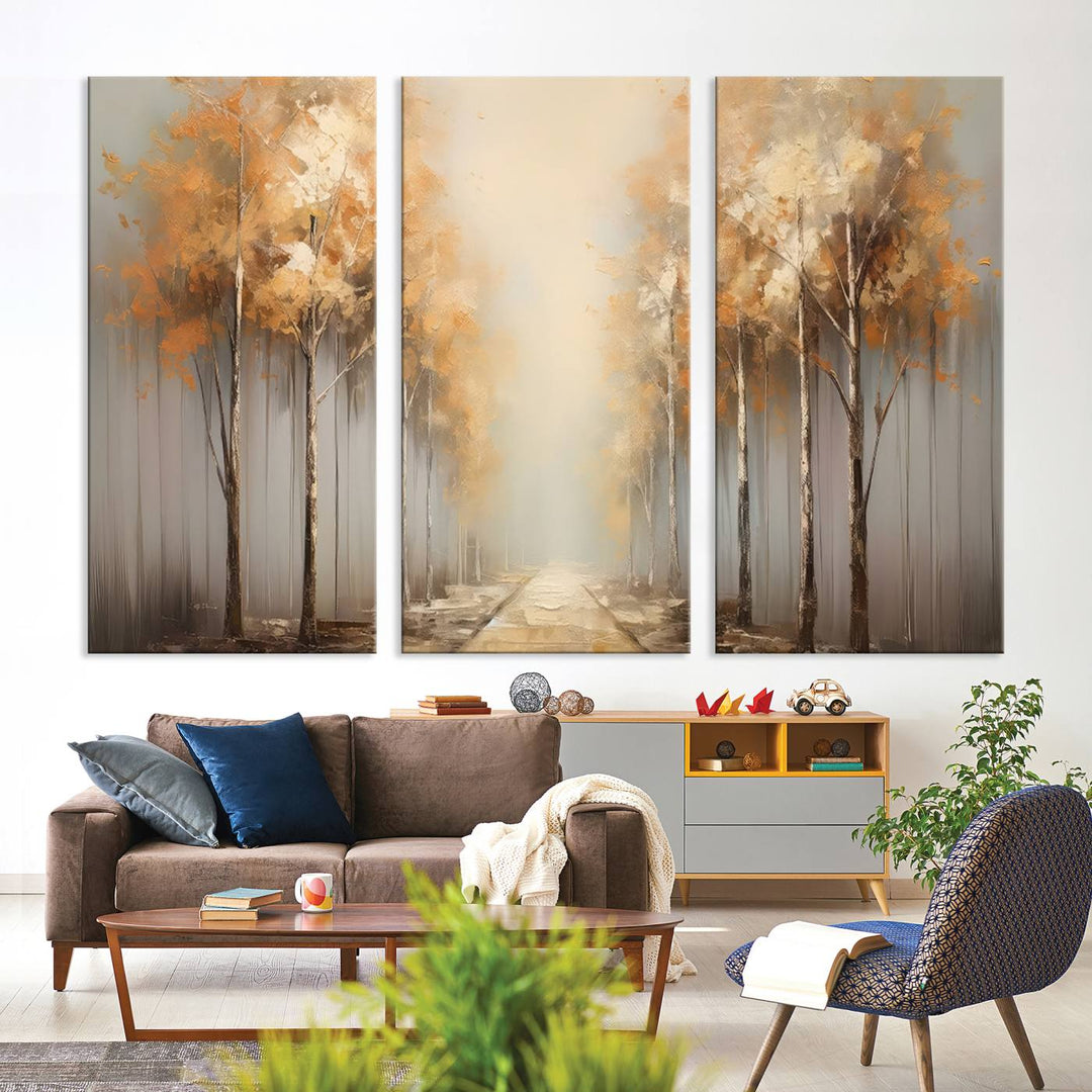 Autumn Forest Path Wall Art | Large Canvas Print for Living Room, Bedroom, or Office Decor | Forest Wall Art, 3 Panel Wall Art