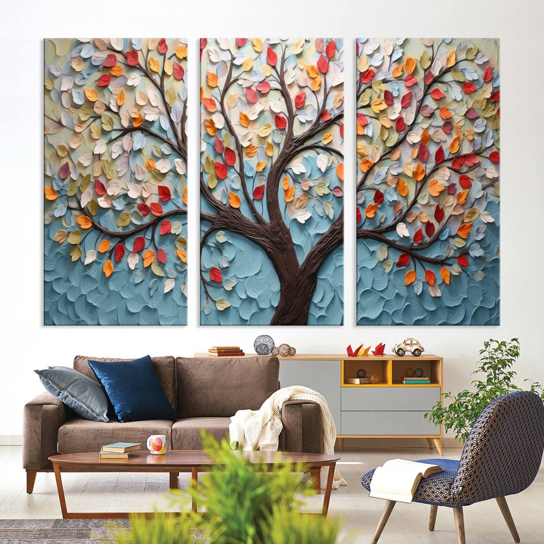 Impression sur toile d’art mural abstrait d’arbre et de feuille