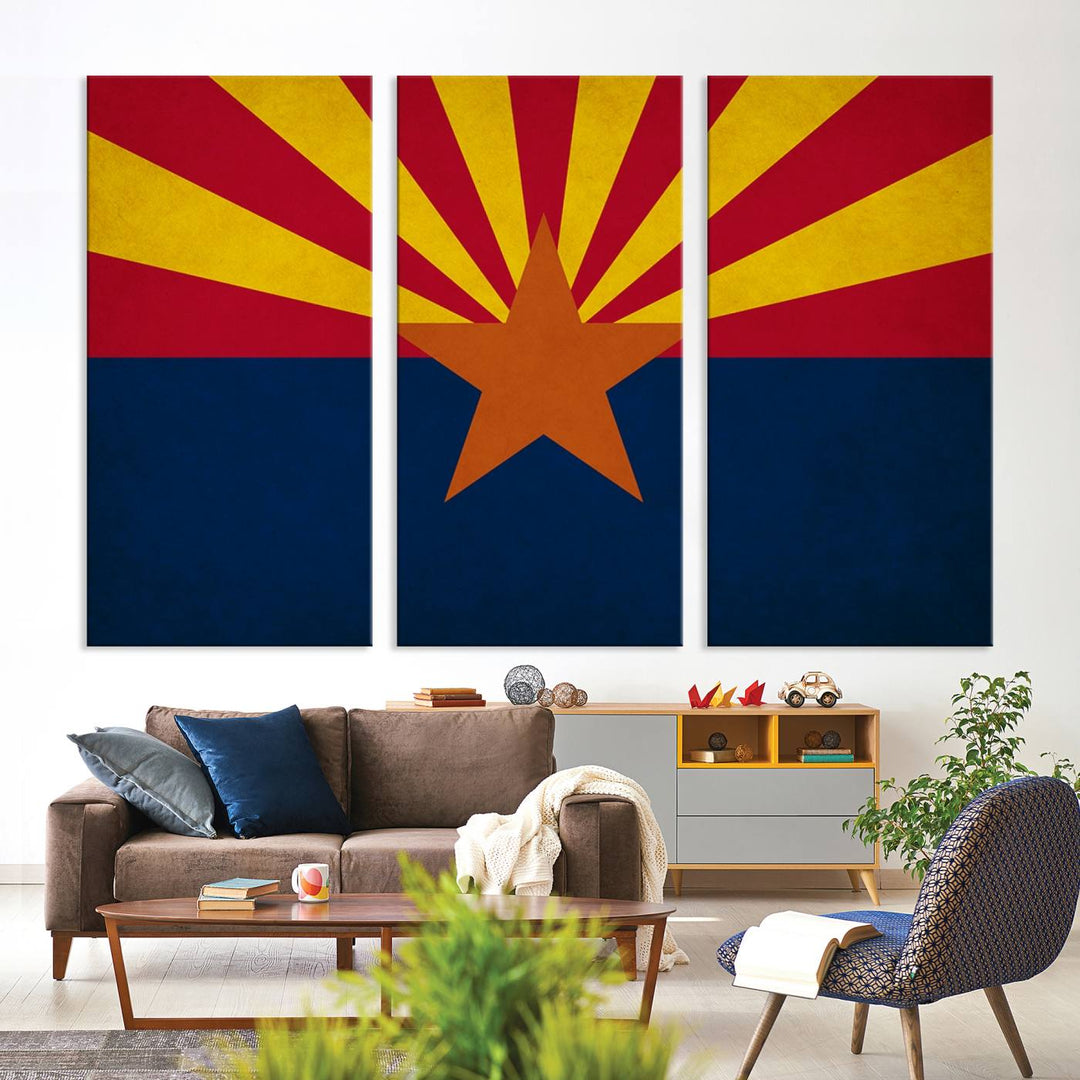 The Arizona States Flag Wall Art Canvas Print, made from museum-quality canvas with a UV-protective coating, is displayed prominently.