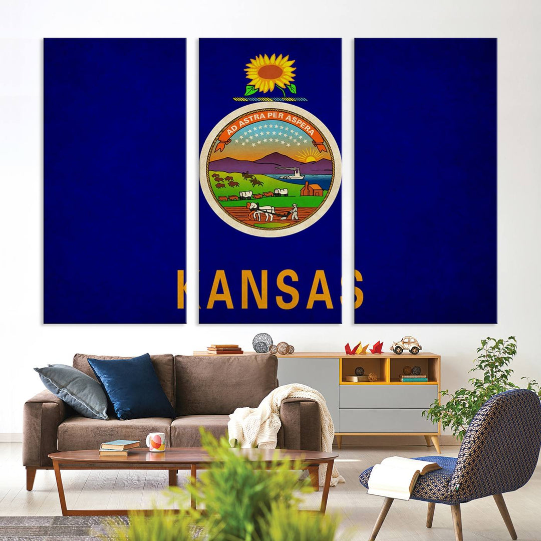 The "Kansas USA States Flag Wall Art Canvas Print" is prominently displayed.