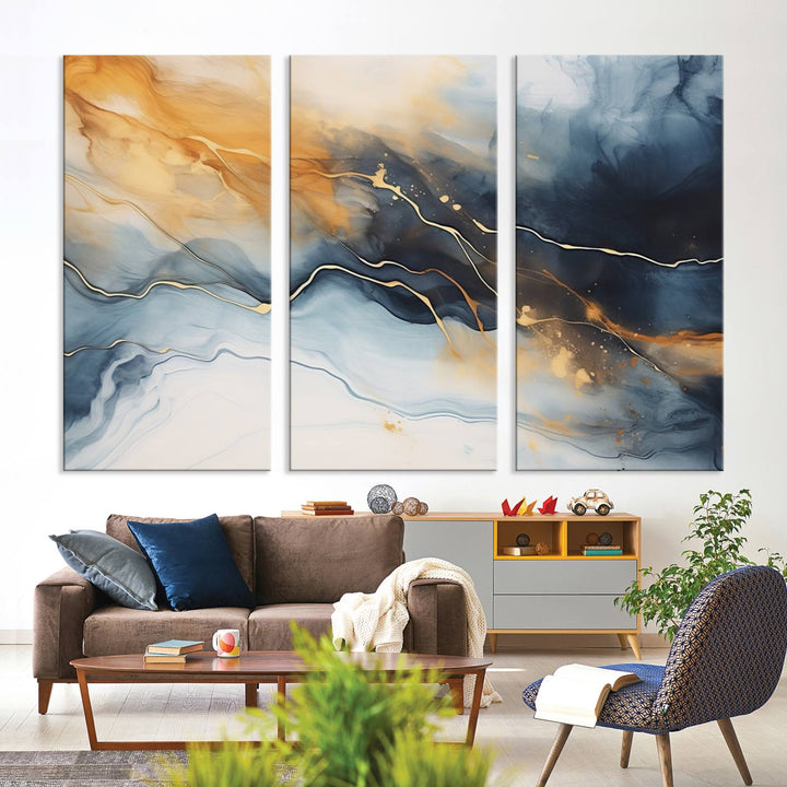 Smoke Blue Wall Art Canvas Print Abstract Artwork Printing