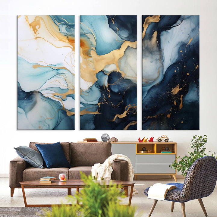 The living room is enhanced by the Marble Fluid Abstract Wall Art Canvas Print, which adds a touch of sophistication.