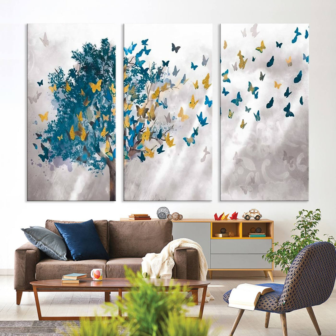 Tree Butterfly Abstract Tree and Butterfly Wall Art Canvas Print