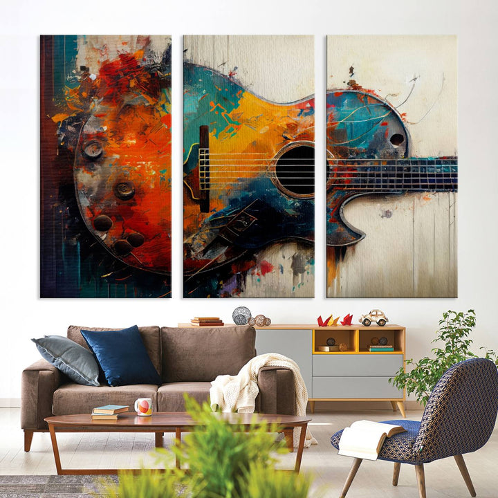 Abstract Guitar Wall Art Canvas | Vibrant Music-Inspired Art for Living Room or Studio | Colorful Music Decor Canvas Print