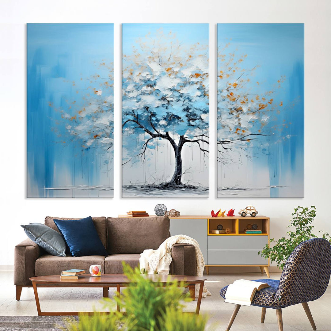 Large Blue Abstract Tree Wall Art Canvas Printing 