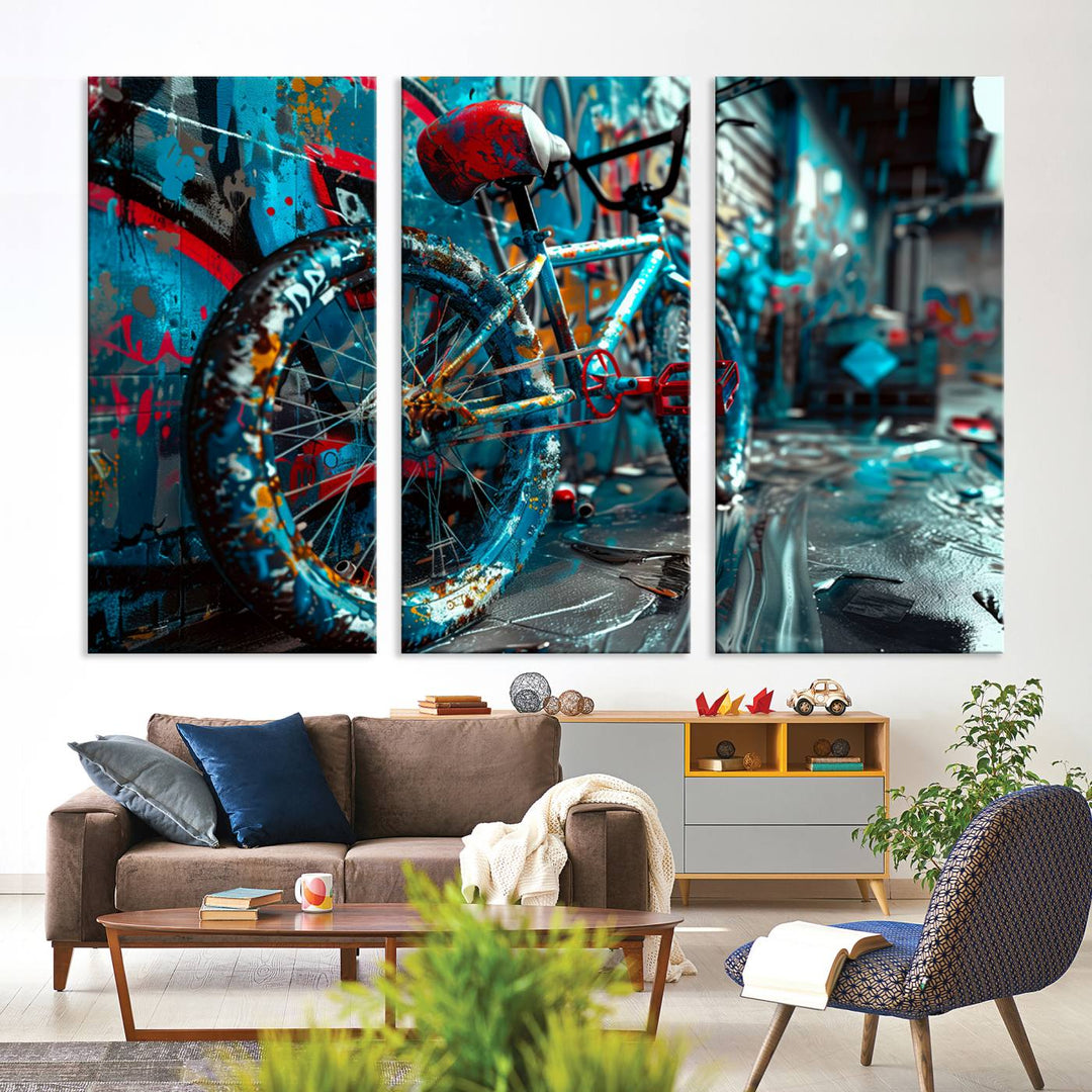 Bicycle Wall Art Canvas Print, Graffiti Wall Art Canvas Print