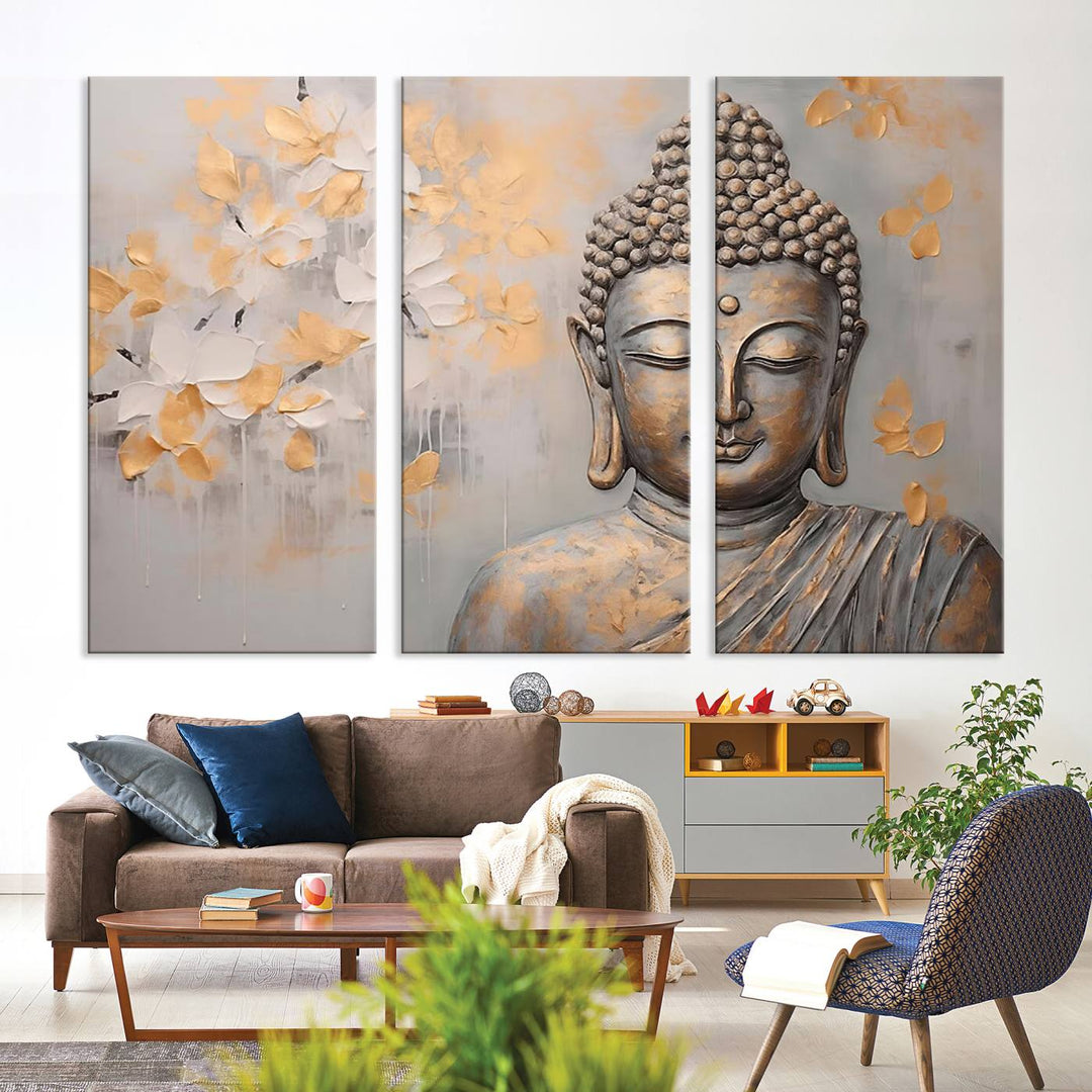 Abstract Buddha Statue Wall Art Canvas Print - Modern Meditation Decor for Living Room, Office, Yoga Studio