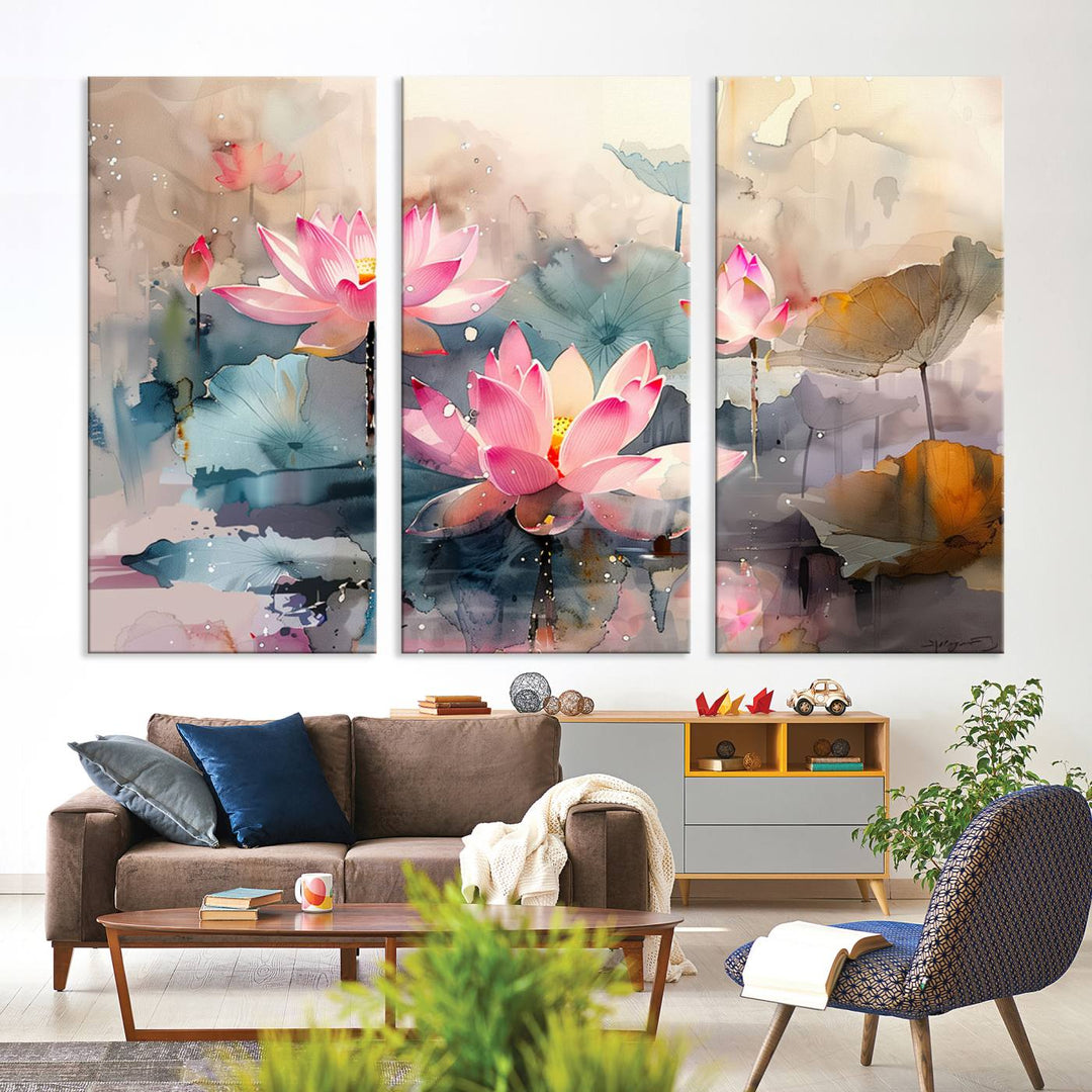 Abstract Watercolor Lotus Flower Wall Art Canvas Print