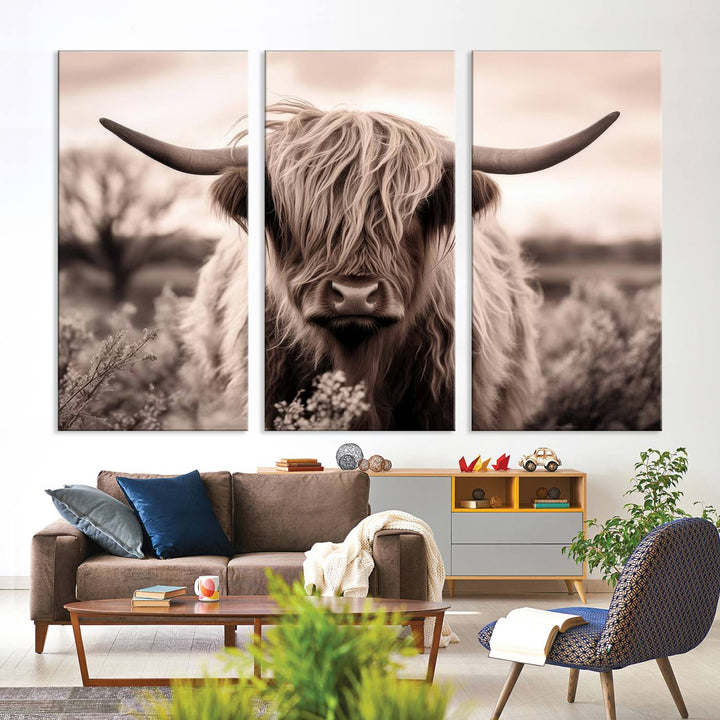 Scottish Cow Longhorn Wall Art Canvas Print.