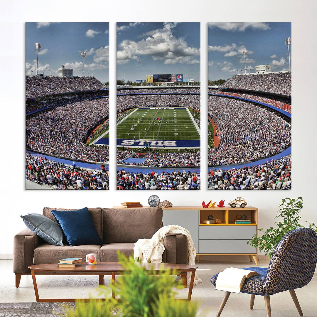 Buffalo Bills Football Team Print - Highmark Stadium Wall Art Canvas Print - Bills Stadium Game Day Triple Canvas Wall Art - Buffalo Bills NFL Match