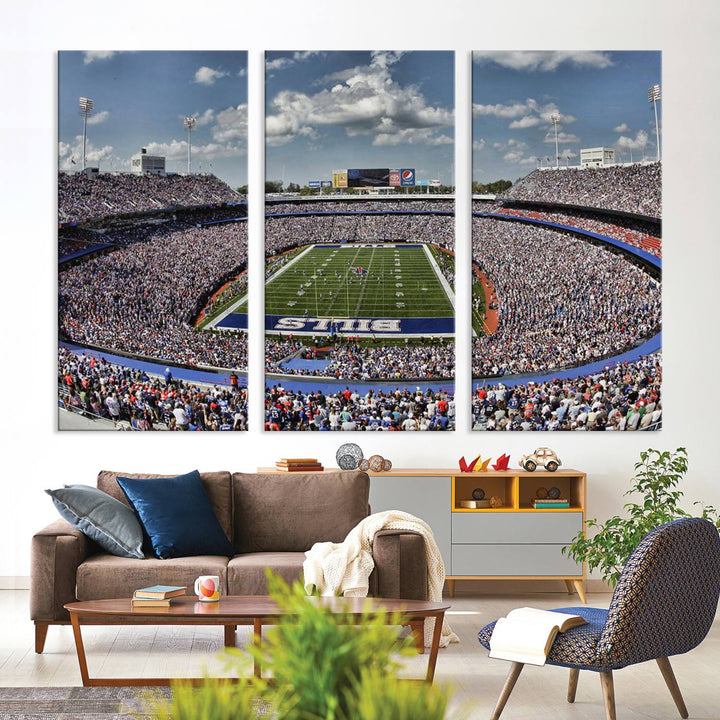 Buffalo Bills Football Team Print - Highmark Stadium Wall Art Canvas Print - Bills Stadium Game Day Triple Canvas Wall Art - Buffalo Bills NFL Match