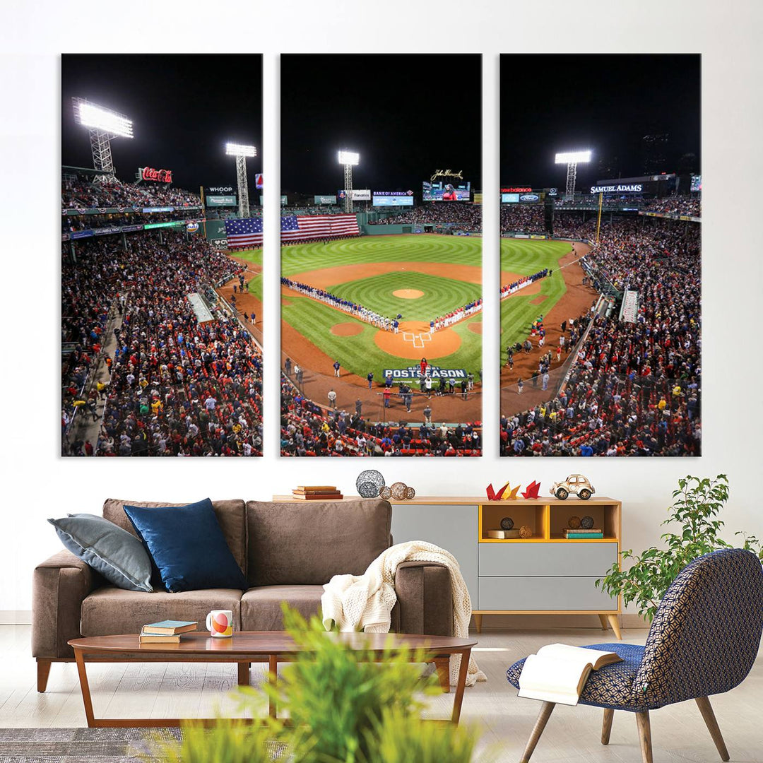 Fenway Park Postseason Triple Canvas Wall Art - Boston Red Sox Historic Game