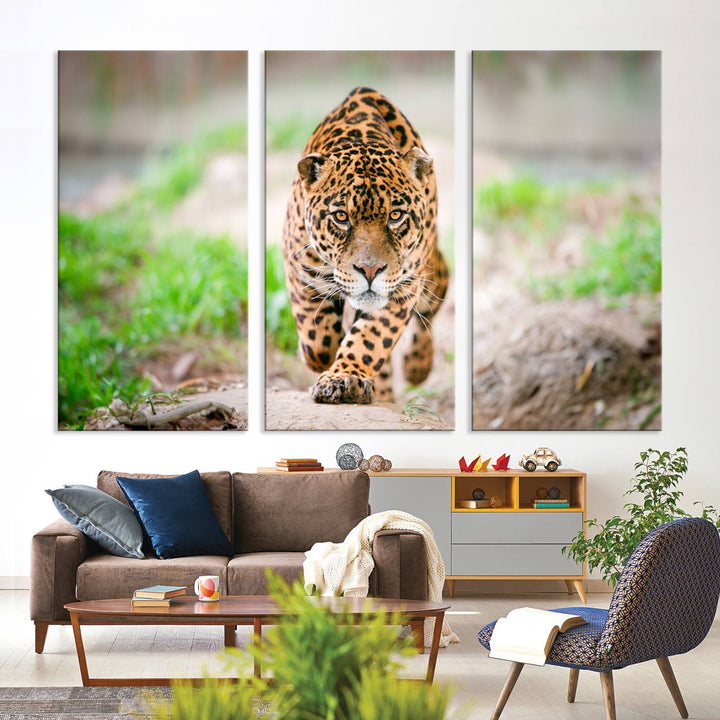 Leopard on the Prowl - Stunning Large Framed Canvas Wall Art for Living Room, Bedroom, or Office Décor, Vibrant Wildlife Print, Ready to Hang