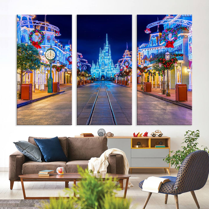 Castle Large Wall Art Disney Magic Kingdom Kids Room Decoration Disney World Christmas Home Decor Child gift - Framed Giclee and Ready to Hang