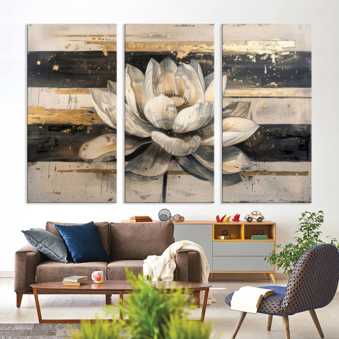 Abstract Lotus Flower Wall Art Canvas Print, Meditation Yoga Room Wall Art