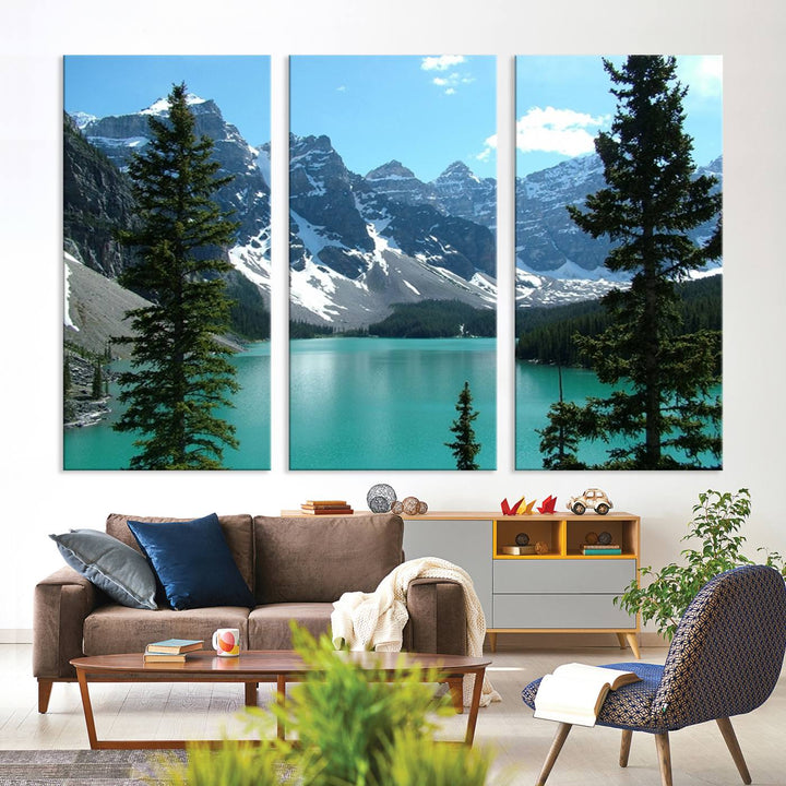 Canadian Rockies Moraine Lake Landscape Canvas Print, Turquoise Lake & Mountain View Wall Art, Ready to Hang Multi-Panel Giclee Canvas for Home Decor