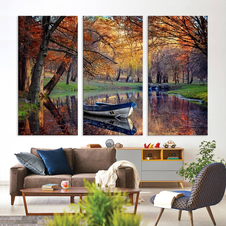 Wall Art Canvas Print Wonderful River in Forest Landscape in Autumn Wall Art Panels