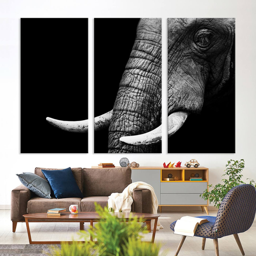 Wall Art Animal Canvas Print Close Taken Elephant with Big Ivories