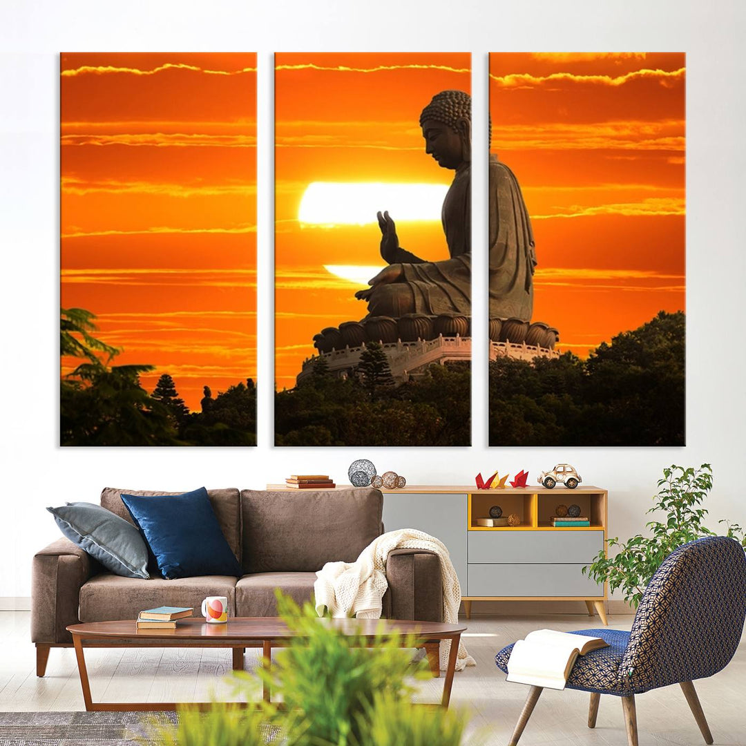 Buddha Statue at Sunset Canvas Print 