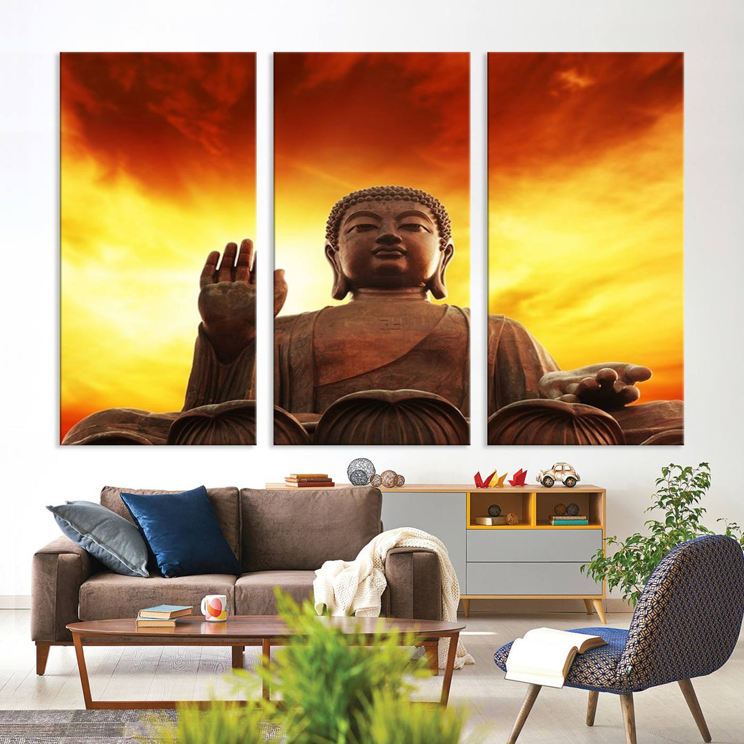 Wall Art Close up Buddha Statue at Sunset Canvas Print 