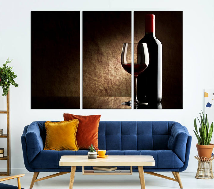 Wall Art Red Vine in Glass with Bottle Canvas Print Kitchen Cafe Restaurant