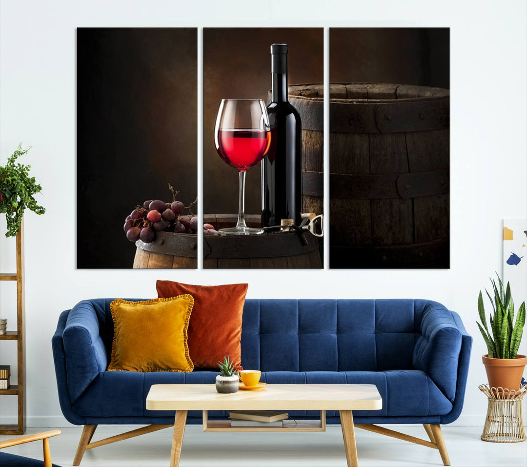 Wall Art Red Wine Bottle and Tun Canvas Print 