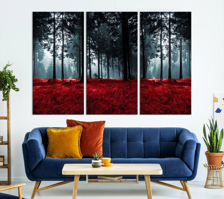 Bosque seductor con hojas rojas Impresión en lienzo Arte de pared grande Arte de lienzo de bosque Arte de paisaje de otoño Impresión de arte enmarcada