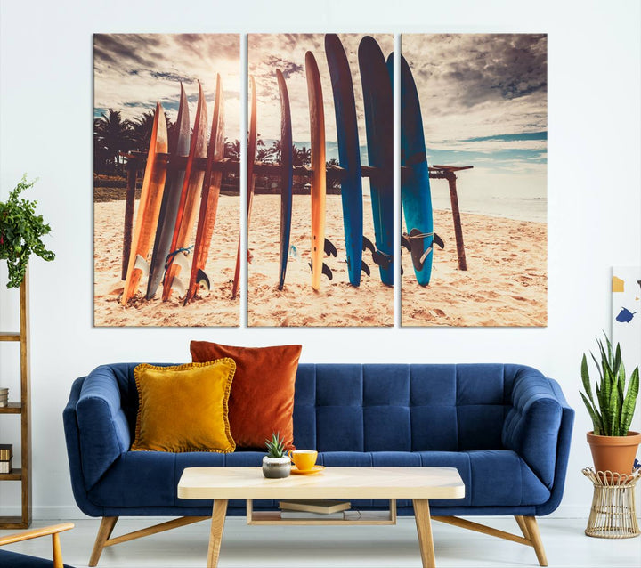 Colorful Surfing Boards and Sunset Canvas Wall Art Print Canvas Print