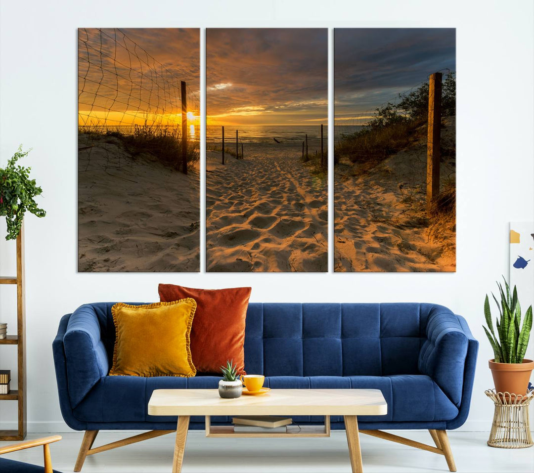 Fascinante lienzo de playa camino a la puesta de sol, arte de pared grande, playa, océano, puesta de sol, impresión en lienzo, playa tropical, puesta de sol, fotografía, lienzo para sala de estar, dormitorio, comedor, enmarcado listo para colgar