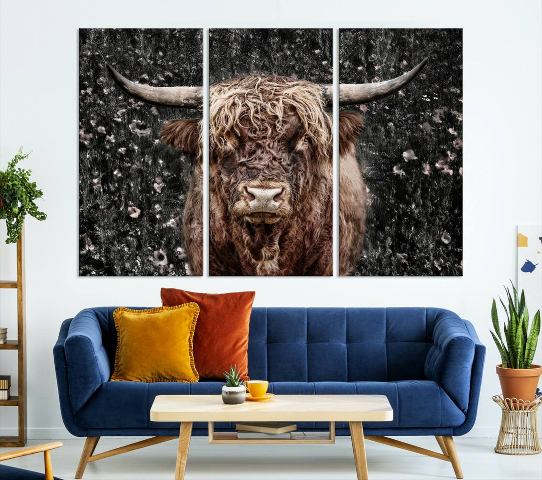 Scottish Highland Cow Cattle Art Print Farmhouse Wall Art Canvas Print