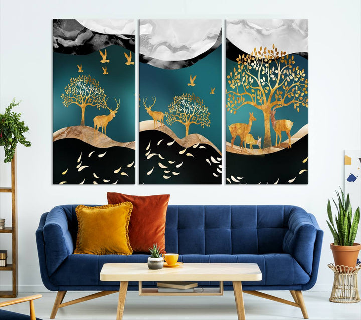 Maravilloso ciervo lienzo pintura extra grande arte de pared multi panel lienzo original enmarcado listo para colgar lienzo impreso obras de arte para sala de estar, dormitorio, música, habitación de niños, decoración de pared del hogar