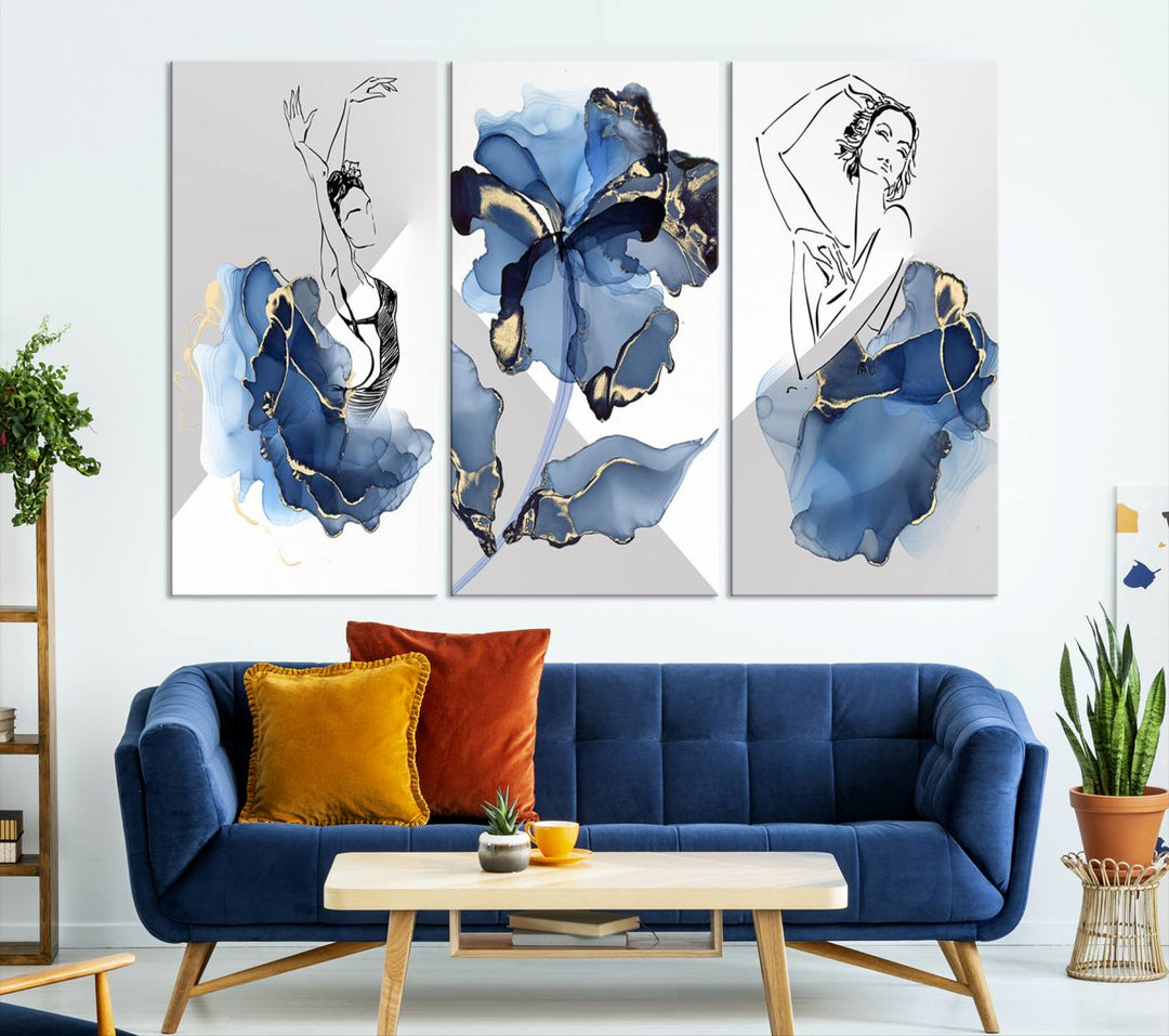 Watercolor Abstract Painting Artwork Walls Canvas Wall Art Print Blue Dancer