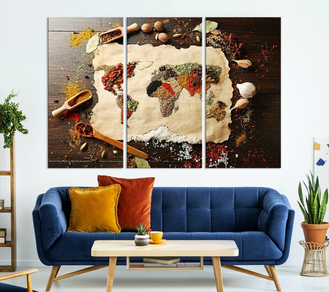 Spice World Map Artwork Canvas Wall Art Print World Map of Spices