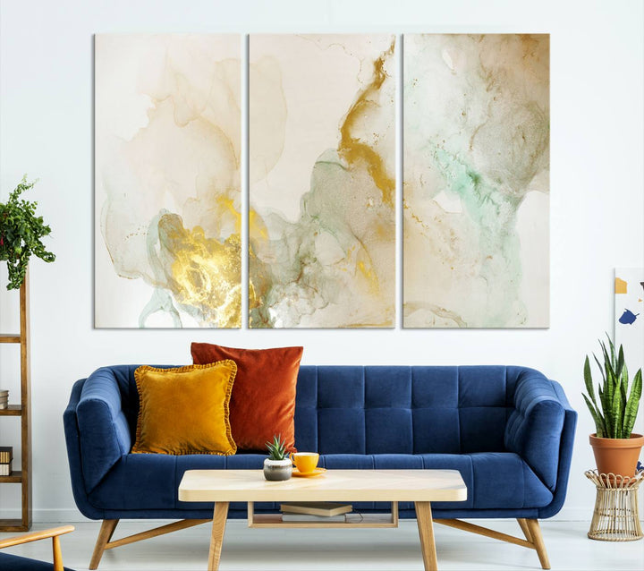 Yellow Marble Fluid Effect Wall Art Abstract Canvas Wall Art Print