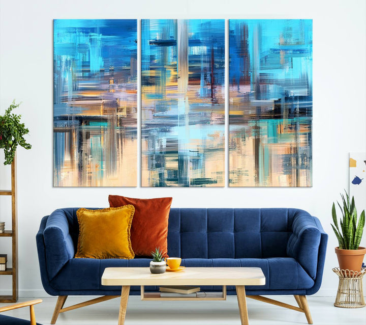 Contemporary Work of Art Blue Abstract Canvas Painting Wall Art Canvas Print