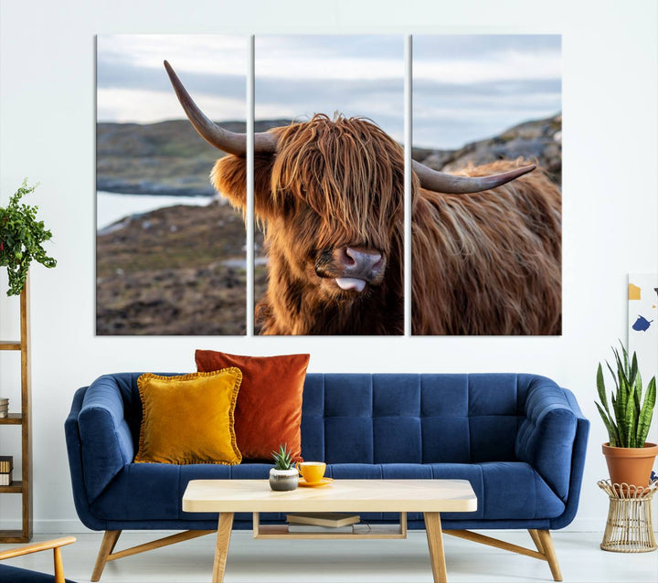 Cuddly Highland Cow Canvas Photo Wall Art Print Highlands Art Cute Animal Wall Art